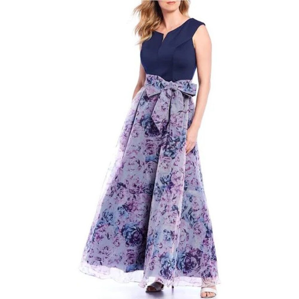Ignite Evenings Notched Off-the-Shoulder Floral Organza Ball Gown - Sz 18 - NWT